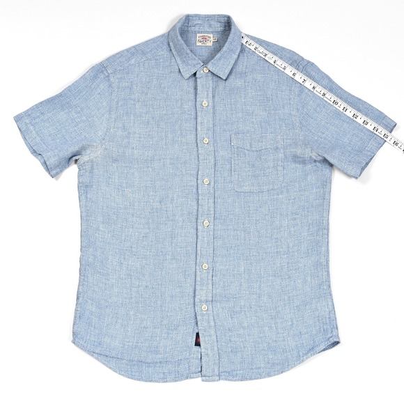 Faherty Shirt Mens Medium Blue Short Sleeve Button Up 100% Linen Beach Resort - Picture 4 of 10